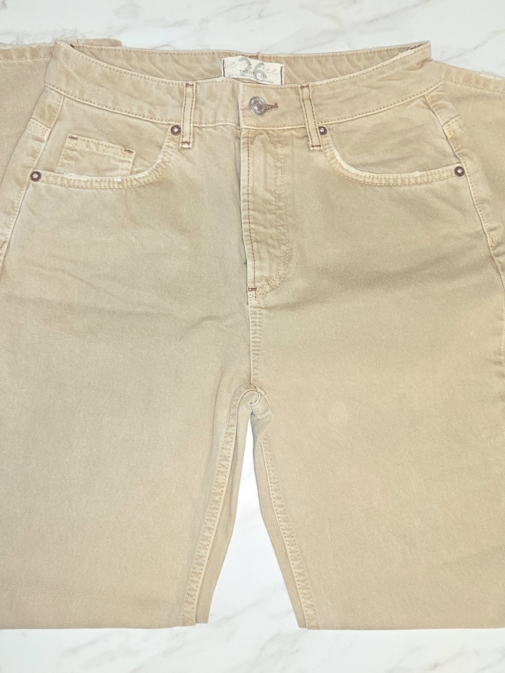 We The Free Neutral Beige Straight-Leg Jeans